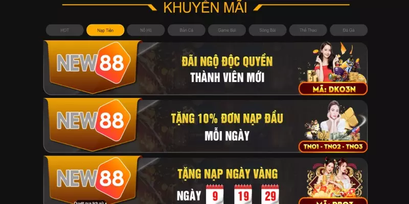 Tổng hợp khuyến mãi nạp tiền NEW88